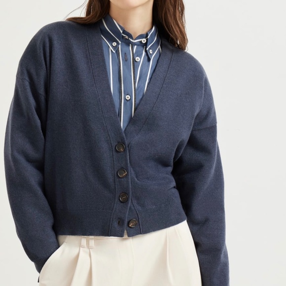 Brunello Cucinelli Cashmere cardigan with monili Size XXS Navy - Picture 1 of 14